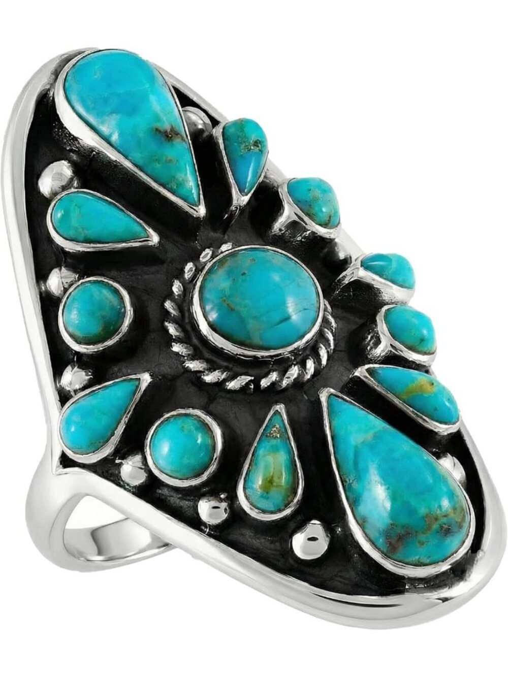 Turquoise Sterling Silver Ring with Genuine Gemstones, Sizes 6-11, Boho Chic